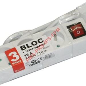 BLOC 3 PRISES 10/16A + INTERRUPTEUR