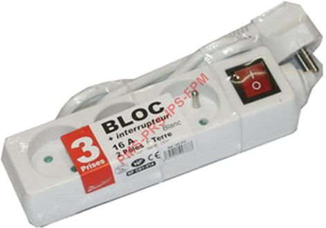 BLOC 3 PRISES 10/16A + INTERRUPTEUR