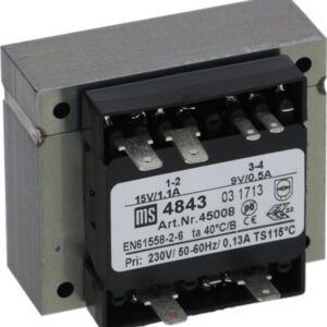 TRASFORMATORE 230V 50/60Hz - 15/9V