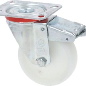 RUOTA GIREV.D.100 NYLON BIANCO C/FRENO